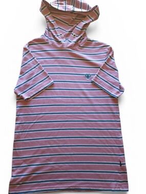 Striped Pink Hooded Short-Sleeve Tee with Chest Logo